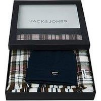 Jack & Jones Frost Beanie Hat And Check Scarf Gift Set - Navy