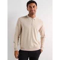 Jack & Jones Emil Long Sleeve Half Zip Knitted Polo Shirt - Light Beige