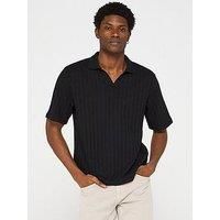 Jack & Jones Hydra Split Neck Knitted Polo Shirt - Black