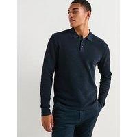 Jack & Jones George Textured Knitted Polo Top - Navy
