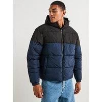 Jack & Jones Maze Hooded Puffer Jacket - Navy