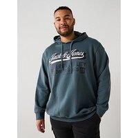 Jack & Jones Plus Size Graphic Logo Overhead Hoodie - Blue