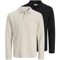 Jack & Jones 2 Pack Auston Long Sleeve Polo Shirts - Black