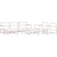 7 Piece Garden Lounge Set White Solid Wood Pine