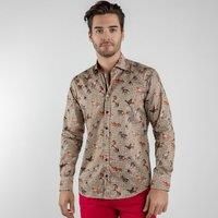 Claudio Lugli Mustang Horses Check Houndstooth Print Shirt-Large-Brown
