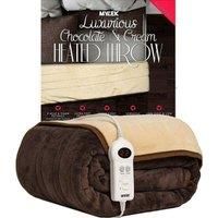 MYLEK Electric Heated Throw / Over Blanket in Chocolate & Cream - 9 Heat & Timer Settings - Easy To Use Digital Control - Machine Washable - Ultra Soft, Cosy Finish - 160 x 120cm