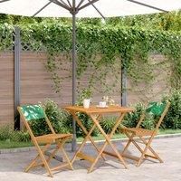 3 Piece Bistro Set Leaf Pattern Fabric and Solid Wood
