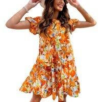 Unisex Red Women'S Summer Ruffle Boho Mini Dress - 3 Colour Options