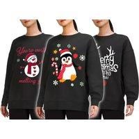 Women'S Christmas Crew Neck Sweater - 5 Designs - Black