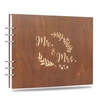Creawoo 11’’ Mr&Mrs Wooden Guest Book Album Memory Keepsake for Wedding Anniversary Birthday with 80 Pages Blank White Cardstocks - Available at Least 160 Pictures