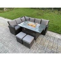 High Back Rattan Sets Gas Fire Pit Dining Table Set Heater Left Corner Sofa 8 Seater