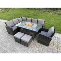 High Back Rattan Sets Gas Fire Pit Dining Table Heater Sofa 9 Seater