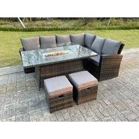 High Back Rattan Sets Gas Fire Pit Dining Table Set Heater Sofa Footstools 8 Seater