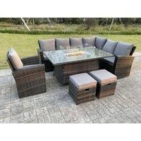 High Back Rattan Sets Gas Fire Pit Dining Table Heater Set Sofa 9 Seater