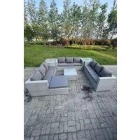 10 Seater Wicker Light Grey Lounge Rattan Sofa Set Outdoor Garden Furniture