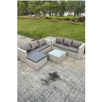 Light Grey Rattan Garden Corner Furniture Sofa Sets Outdoor Big Footstool Coffee Table