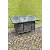 PE Wicker Rattan Gas Fire Pit Dining Table Gas Heater Burner Patio With Clear Tempered Glass