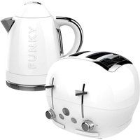 Funky Retro Kettle + Toaster Breakfast Set, 1.7L Easy Pour Kettle, Large Deep + Wide Toaster, White