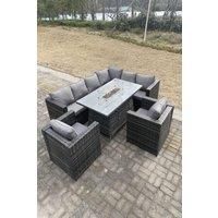Outdoor Corner Sofa Burner Gas Fire Pit Table Sets Heater Lounge Chairs 8 Seater