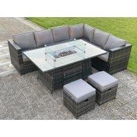 Outdoor Rattan Garden Corner Furniture Gas Fire Pit Table Sets Gas Heater Small Footstools 8 Seater
