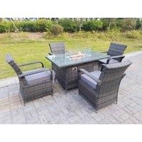 Rattan Garden Furniture Gas Fire Pit Rectangle Dining Table Gas Heater And Dining Chairs 4 Seater