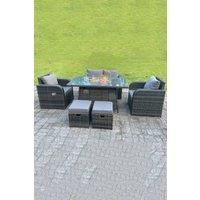 Rattan Furniture Fire Pit Table Set - Grey