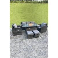 Rattan Outdoor Gas Fire Pit Table Heater Sets Lounge Sofa Recling Chairs Footstools