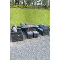 Rattan Outdoor Gas Fire Pit Table Sets Gas Heater Lounge Love Sofa Recling Chairs Footstools