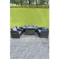 Rattan Outdoor Gas Fire Pit Table Sets Gas Heater Lounge Love Sofa Reclining Chairs