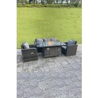 Rattan Outdoor Gas Fire Pit Table Gas Heater Sets Lounge Sofa Reclining Chairs