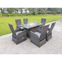 Rattan Outdoor Garden Furniture Gas Fire Pit Dining Table Gas Heater Burner Table And Chair Sets 6 Seater
