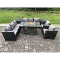 Rattan Gas Fire Pit Dining Table Sets Heater Lounge Chairs Side Tables 8 Seater