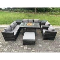 Outdoor Gas Fire Pit Dining Table Sets Heater Lounge Chairs Side Tables 9 Seater