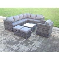 Rattan Garden Furniture Corner Sofa Set Square Coffee Table Chair Footstools Right Hand Option
