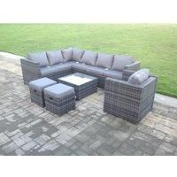 Rattan Garden Furniture Corner Sofa Set Square Coffee Table Chair Footstools Left Hand Option