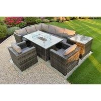 Outdoor Rattan Garden Corner Furniture Gas Fire Pit Dining Table Heater Sets Lounge 8 Seater