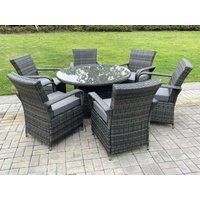 Outdoor Rattan Garden Furniture Dining Set Table And Chair Set Wicker Patio 6 Chairs Plus Round Table