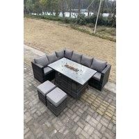 Corner Sofa Set Fire Pit Table - Grey