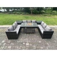Outdoor Rattan Gas Fire Pit Dining Table Gas Heater Sets Side Tables 9 Seater