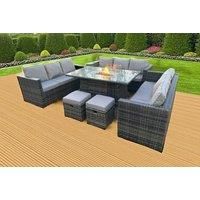 Rattan Sofa Set Gas Fire Pit Table Stool - Grey