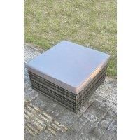 Rattan Footstool Thick Grey Cushion