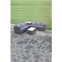 Rattan Corner Sofa Set Outdoor Oblong Coffee Table Set Patio Furniture With Cushions