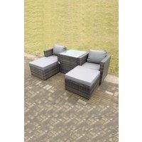 Rattan Chair Footstools Garden Patio Furniture Set With High Tall Coffee Table 4 Seater