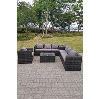 2 PC PE Wicker High Back Rattan Garden Arm Chair Dark Grey