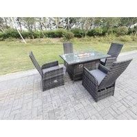 Rattan Garden Furniture Gas Fire Pit Rectangle Oblong Dining Table And Chairs 4 Seater