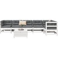 7 Piece Garden Sofa Set White Solid Wood Pine