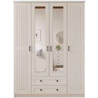 Juliet 4 Door 2 Drawer Mirrored White Wardrobe