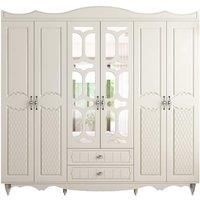 Raven 6 Door 2 Drawer Mirrored White Wardrobe