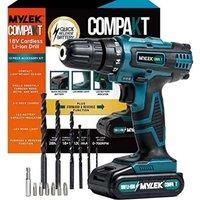 MYLEK 18V Cordless Drill - Lithium Ion Drills Driver Screwdriver Set - 13 Piece Combi Accessory Kit - LED Worklight, 18 Volts