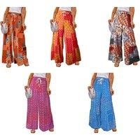 Elastic Waist Drawstring Boho Trousers - 5 Colours & Uk Sizes 8-18 - Black